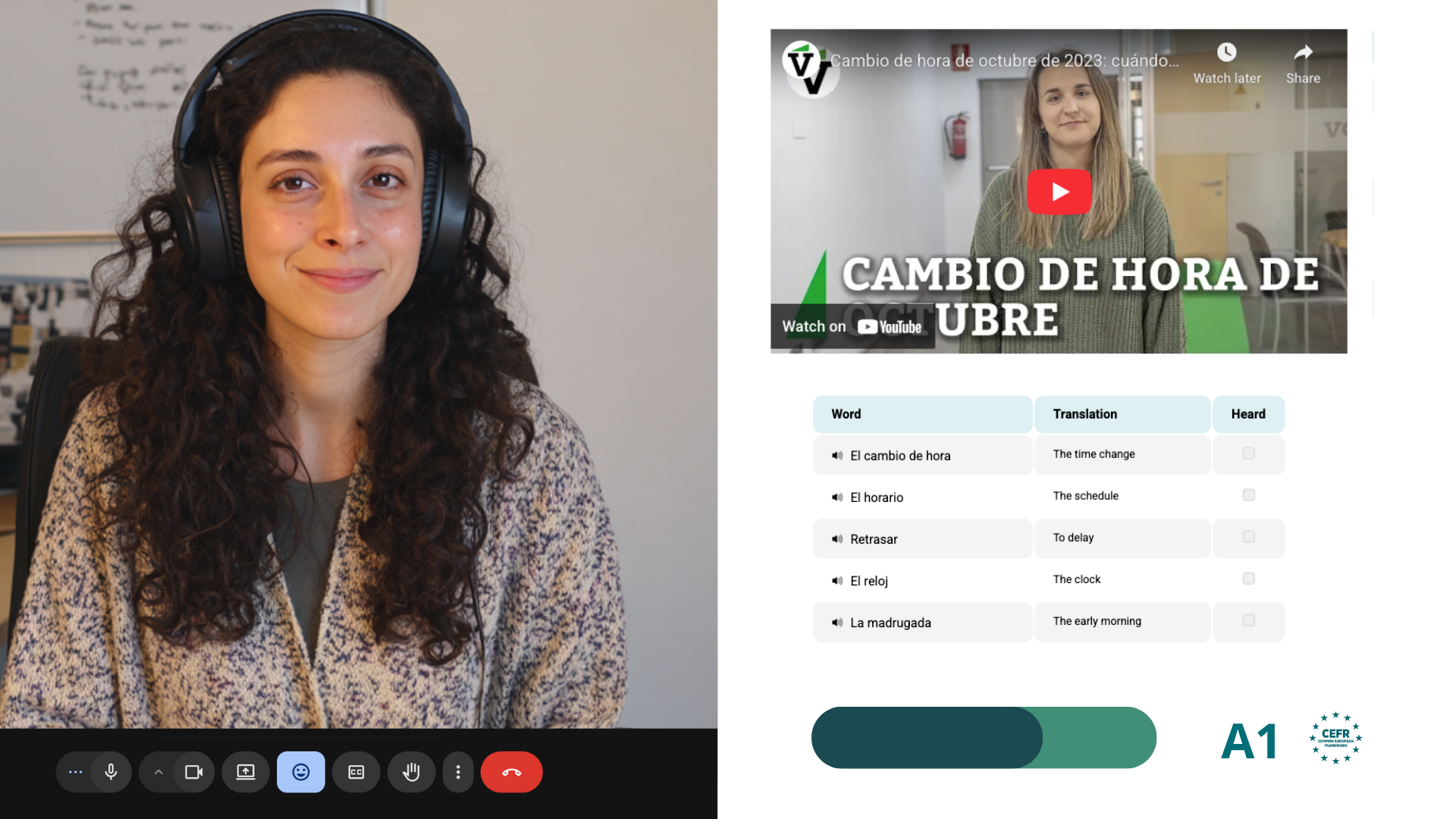 Student with headphones looking at the laptop.